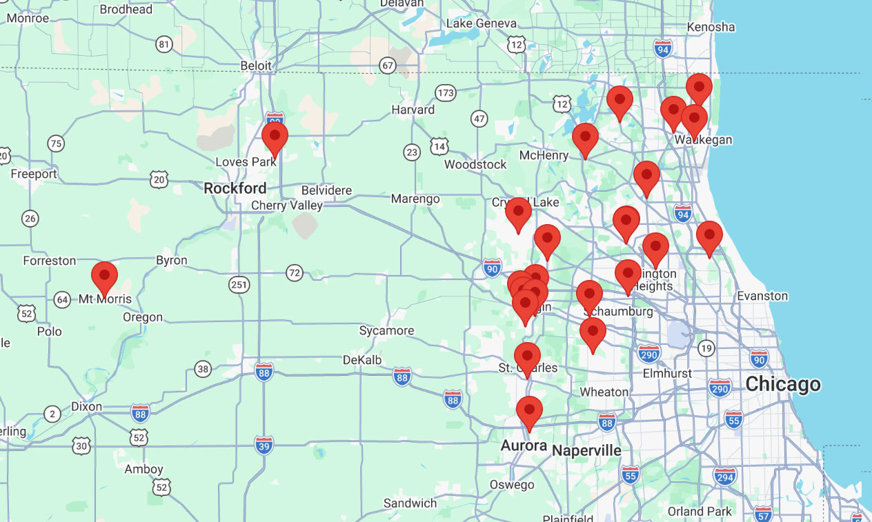 Map showing locations