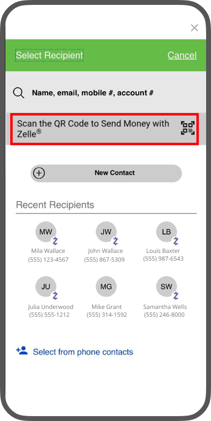 Step 6 Tap Zelle QR code